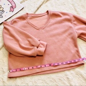 🌸Cute Pink lantern sleeve V-neck Crop sweater